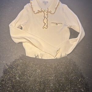 Crewcuts Cream Top with Black Metallic Skirt